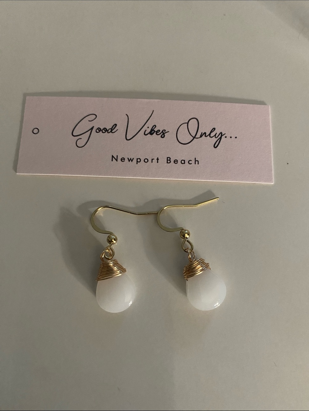 Good Vibes Only Newport Beach White Teardrop Wire-Wrap Earrings